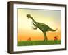 Gigantoraptor Dinosaur on Green Grass by Sunset-null-Framed Art Print