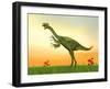 Gigantoraptor Dinosaur on Green Grass by Sunset-null-Framed Art Print
