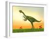 Gigantoraptor Dinosaur on Green Grass by Sunset-null-Framed Art Print