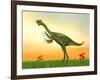 Gigantoraptor Dinosaur on Green Grass by Sunset-null-Framed Art Print