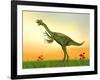 Gigantoraptor Dinosaur on Green Grass by Sunset-null-Framed Art Print