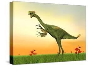 Gigantoraptor Dinosaur on Green Grass by Sunset-null-Stretched Canvas