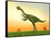 Gigantoraptor Dinosaur on Green Grass by Sunset-null-Framed Stretched Canvas