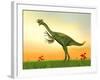 Gigantoraptor Dinosaur on Green Grass by Sunset-null-Framed Art Print