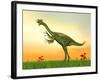 Gigantoraptor Dinosaur on Green Grass by Sunset-null-Framed Art Print