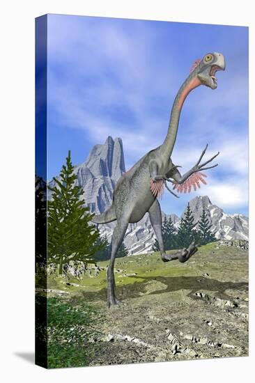 Gigantoraptor Dinosaur Running in the Mountains-null-Stretched Canvas