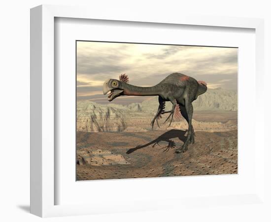 Gigantoraptor Dinosaur Walking on Rocky Terrain-null-Framed Art Print