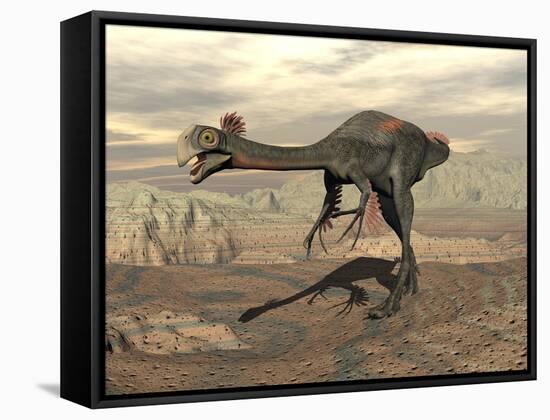 Gigantoraptor Dinosaur Walking on Rocky Terrain-null-Framed Stretched Canvas