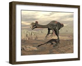 Gigantoraptor Dinosaur Walking on Rocky Terrain-null-Framed Art Print