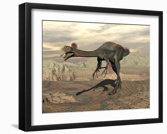 Gigantoraptor Dinosaur Walking on Rocky Terrain-null-Framed Art Print