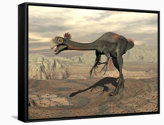 Gigantoraptor Dinosaur Walking on Rocky Terrain-null-Framed Stretched Canvas