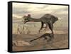Gigantoraptor Dinosaur Walking on Rocky Terrain-null-Framed Stretched Canvas
