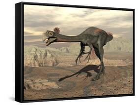 Gigantoraptor Dinosaur Walking on Rocky Terrain-null-Framed Stretched Canvas