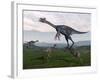 Gigantoraptor Surrounded by Small Mononykus Dinosaurs-Stocktrek Images-Framed Art Print