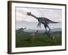 Gigantoraptor Surrounded by Small Mononykus Dinosaurs-Stocktrek Images-Framed Art Print