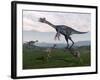 Gigantoraptor Surrounded by Small Mononykus Dinosaurs-Stocktrek Images-Framed Art Print