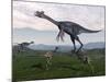 Gigantoraptor Surrounded by Small Mononykus Dinosaurs-Stocktrek Images-Mounted Art Print