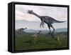 Gigantoraptor Surrounded by Small Mononykus Dinosaurs-Stocktrek Images-Framed Stretched Canvas