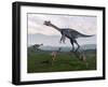 Gigantoraptor Surrounded by Small Mononykus Dinosaurs-Stocktrek Images-Framed Art Print