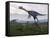 Gigantoraptor Surrounded by Small Mononykus Dinosaurs-Stocktrek Images-Framed Stretched Canvas