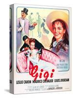 Gigi, Maurice Chevalier, Louis Jourdan, Leslie Caron on French poster art, 1958-null-Stretched Canvas