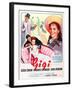 Gigi, Maurice Chevalier, Louis Jourdan, Leslie Caron on French poster art, 1958-null-Framed Art Print