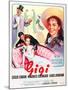 Gigi, Maurice Chevalier, Louis Jourdan, Leslie Caron on French poster art, 1958-null-Mounted Art Print