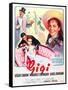 Gigi, Maurice Chevalier, Louis Jourdan, Leslie Caron on French poster art, 1958-null-Framed Stretched Canvas