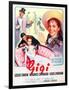 Gigi, Maurice Chevalier, Louis Jourdan, Leslie Caron on French poster art, 1958-null-Framed Art Print