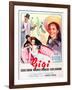 Gigi, Maurice Chevalier, Louis Jourdan, Leslie Caron on French poster art, 1958-null-Framed Art Print