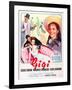 Gigi, Maurice Chevalier, Louis Jourdan, Leslie Caron on French poster art, 1958-null-Framed Art Print