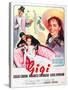 Gigi, Maurice Chevalier, Louis Jourdan, Leslie Caron on French poster art, 1958-null-Stretched Canvas