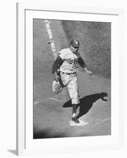 Gil Hodges Wearing Baseball Cap Running to Base During World Series Game-null-Framed Premium Photographic Print