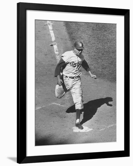 Gil Hodges Wearing Baseball Cap Running to Base During World Series Game-null-Framed Premium Photographic Print