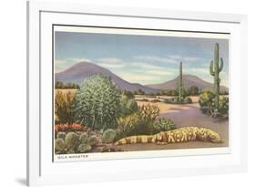 Gila Monster and Cacti-null-Framed Premium Giclee Print