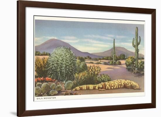 Gila Monster and Cacti-null-Framed Premium Giclee Print