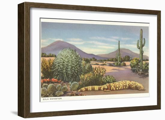 Gila Monster and Cacti-null-Framed Art Print