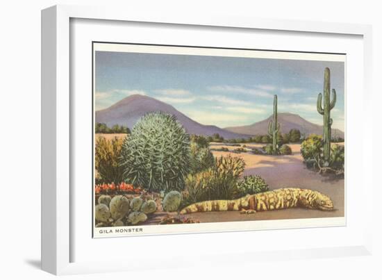 Gila Monster and Cacti-null-Framed Art Print