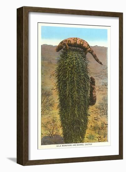 Gila Monsters on Barrel Cactus-null-Framed Art Print