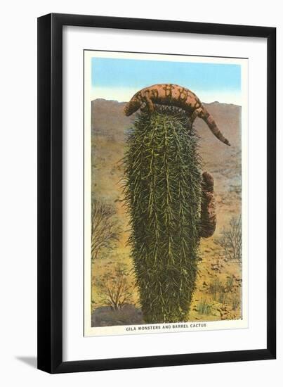 Gila Monsters on Barrel Cactus-null-Framed Art Print