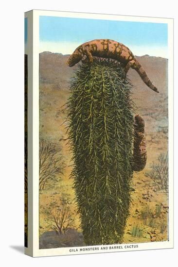 Gila Monsters on Barrel Cactus-null-Stretched Canvas