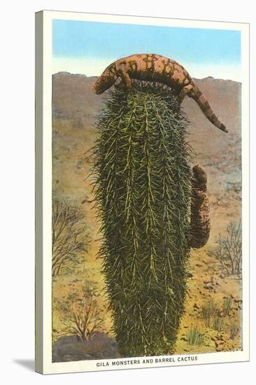 Gila Monsters on Barrel Cactus-null-Stretched Canvas