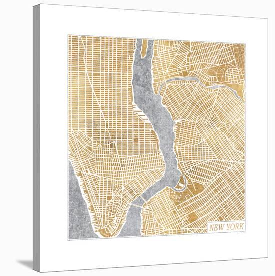 Gilded New York Map-Laura Marshall-Stretched Canvas