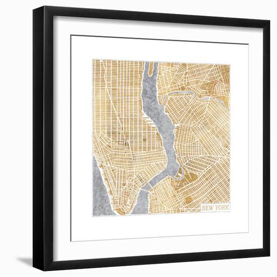 Gilded New York Map-Laura Marshall-Framed Premium Giclee Print