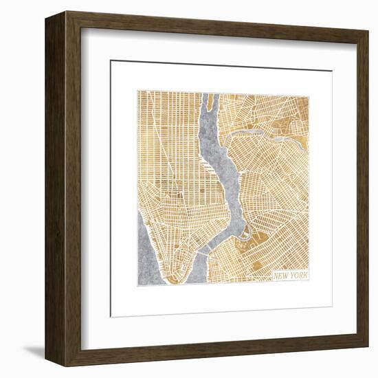 Gilded New York Map-Laura Marshall-Framed Art Print