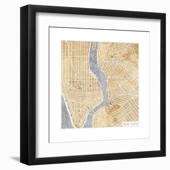 Gilded New York Map-Laura Marshall-Framed Art Print