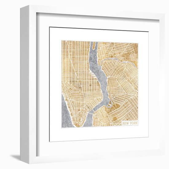 Gilded New York Map-Laura Marshall-Framed Art Print