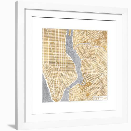 Gilded New York Map-Laura Marshall-Framed Art Print