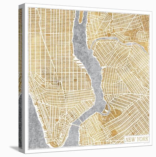 Gilded New York Map-Marshall Laura-Stretched Canvas