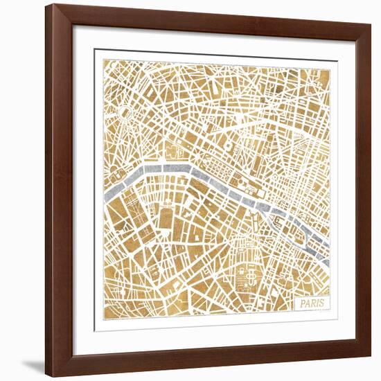 Gilded Paris Map-Laura Marshall-Framed Art Print